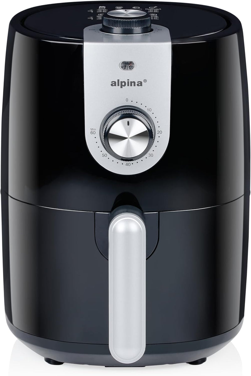 alpina Airfryer 2L - Heissluftfritteuse 900W - Temperatur Einstellbar von 80 bis 200 °C - für 2 bis