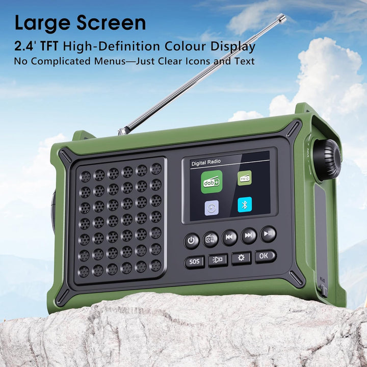 Kurbelradio DAB/DAB+/UKW mit 12000mAh Akku, Notfallradio mit 8500mm² Solarpanel, Handkurbel Blackout