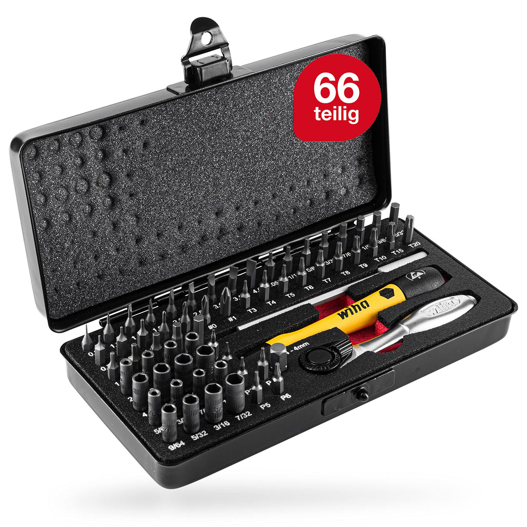 Wiha Micro Bit Set 66-tlg. inkl. Aufbwahrungsbox (39971) I Feinmechanik Schraubendreher Set mit Bit