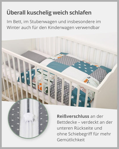 ULLENBOOM ® Baby Bettwäsche aus 100% Baumwolle (OEKO-TEX), 80x80 cm Waldtiere Petrol - 2-teilig (Set