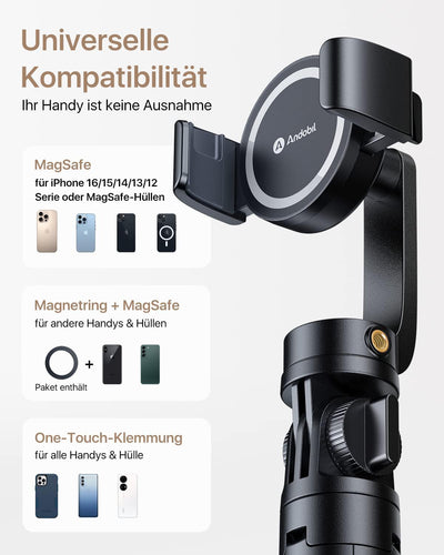 [2024 Ganz Neues Entwurf] andobil Magnet Selfie Stick Stativ für MagSafe,Extendable Handy Stativ für