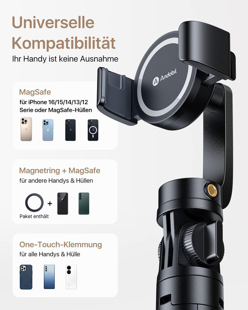 [2024 Ganz Neues Entwurf] andobil Magnet Selfie Stick Stativ für MagSafe,Extendable Handy Stativ für