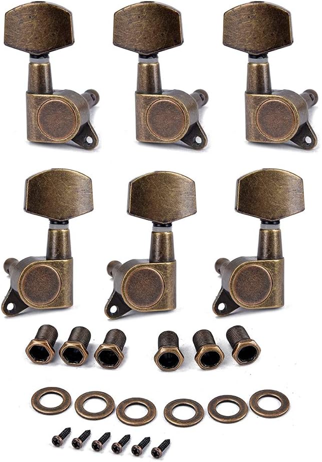 Alnicov Guitar Machine Heads Saiten-Tuning Pegs Tuner 3R3L für Akustik- oder E-Gitarren-Bronze
