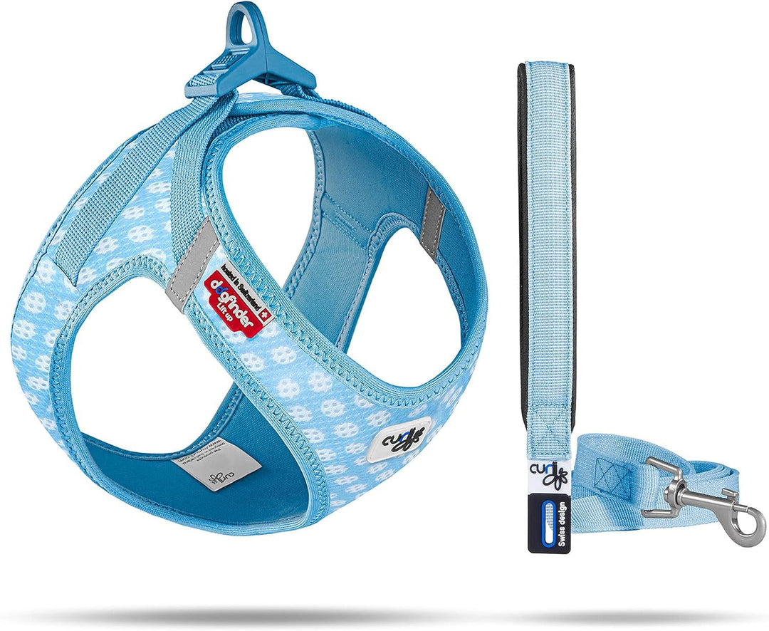 Vest Harness curli Clasp Air-Mesh SkyBlue-Circles S & Leash M, Skyblue-Circles S