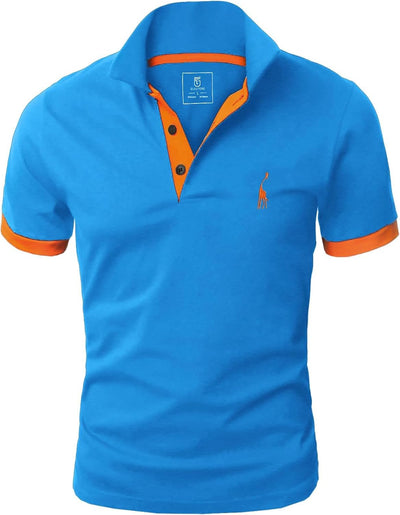 GLESTORE Poloshirt Herren Männer Hemd Herren Kurzarm Shirt Sommer L Blau&orange, L Blau&orange