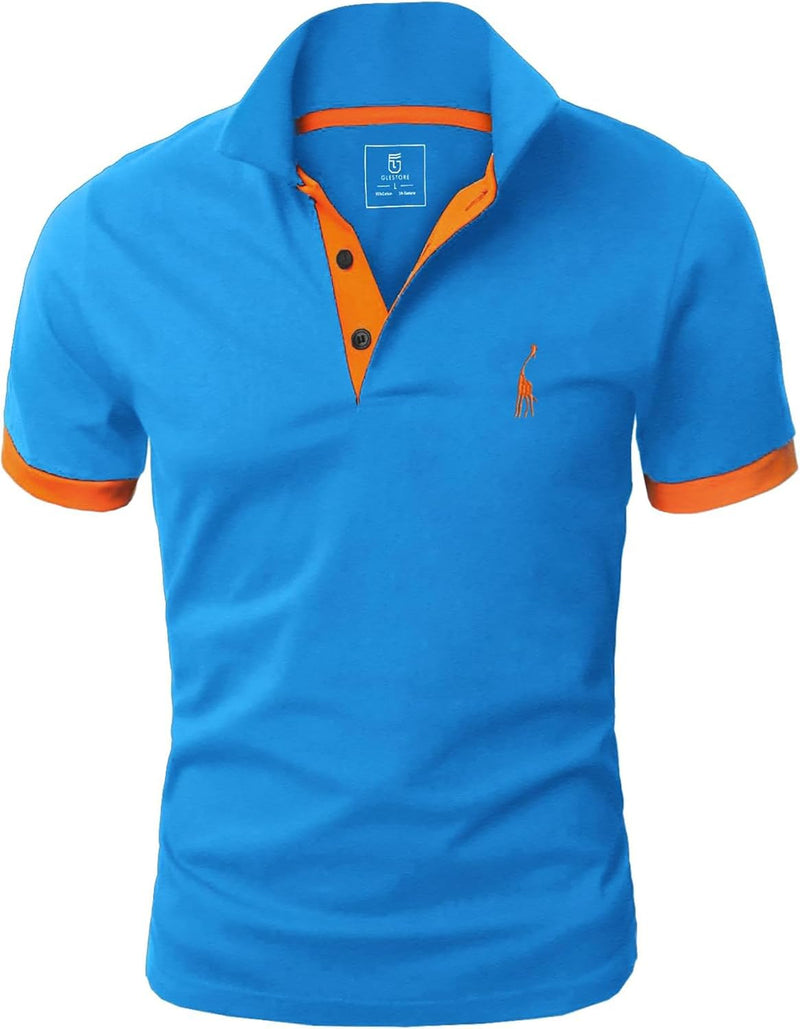 GLESTORE Poloshirt Herren Männer Hemd Herren Kurzarm Shirt Sommer L Blau&orange, L Blau&orange