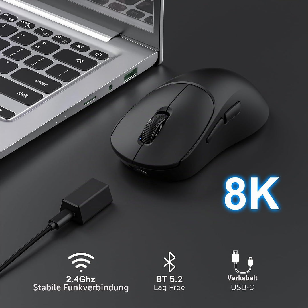RK ROYAL KLUDGE MG5 8K kabellose Gaming Maus, 42K DPI PAW3950 Sensor, 56g leichte ergonomische, dopp