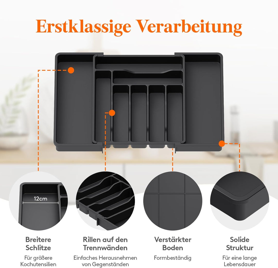Lifewit Besteckkasten für Schubladen, erweiterbarer Besteckeinsatz für Küchenschubladen, Verstellbar