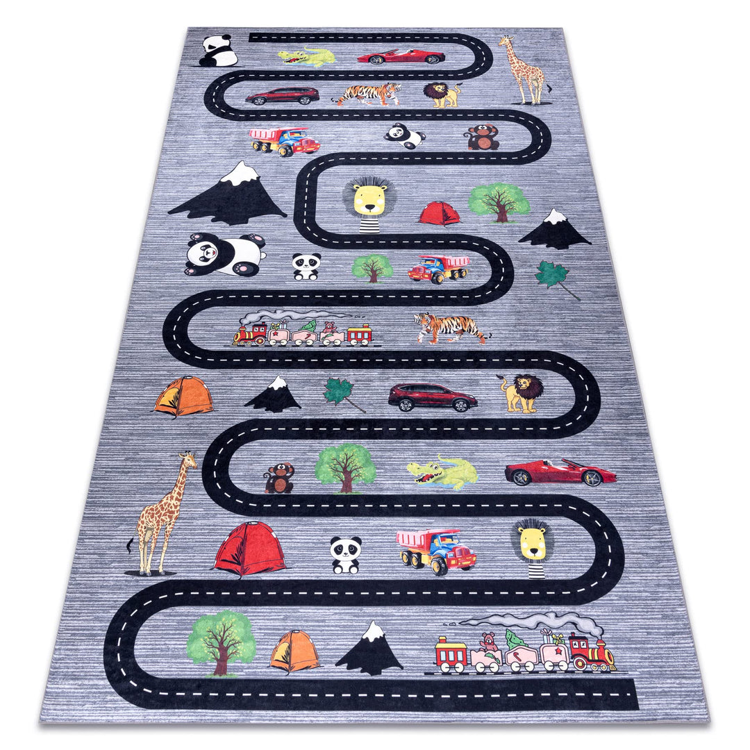 Kinderteppich Bambino Waschteppich Strassen, Autos, für Kinder Anti-Rutsch - anthrazit 80x150 cm 80