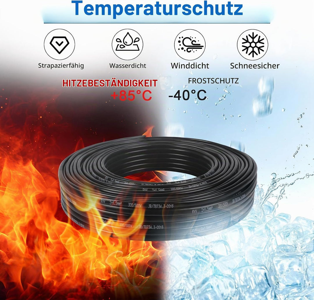 2 Adriges Fahrzeugleitung Kabel 20m, 12V 24V 2 Adriges Anhängerkabel LED-Rücklichter Verkabelung Kab