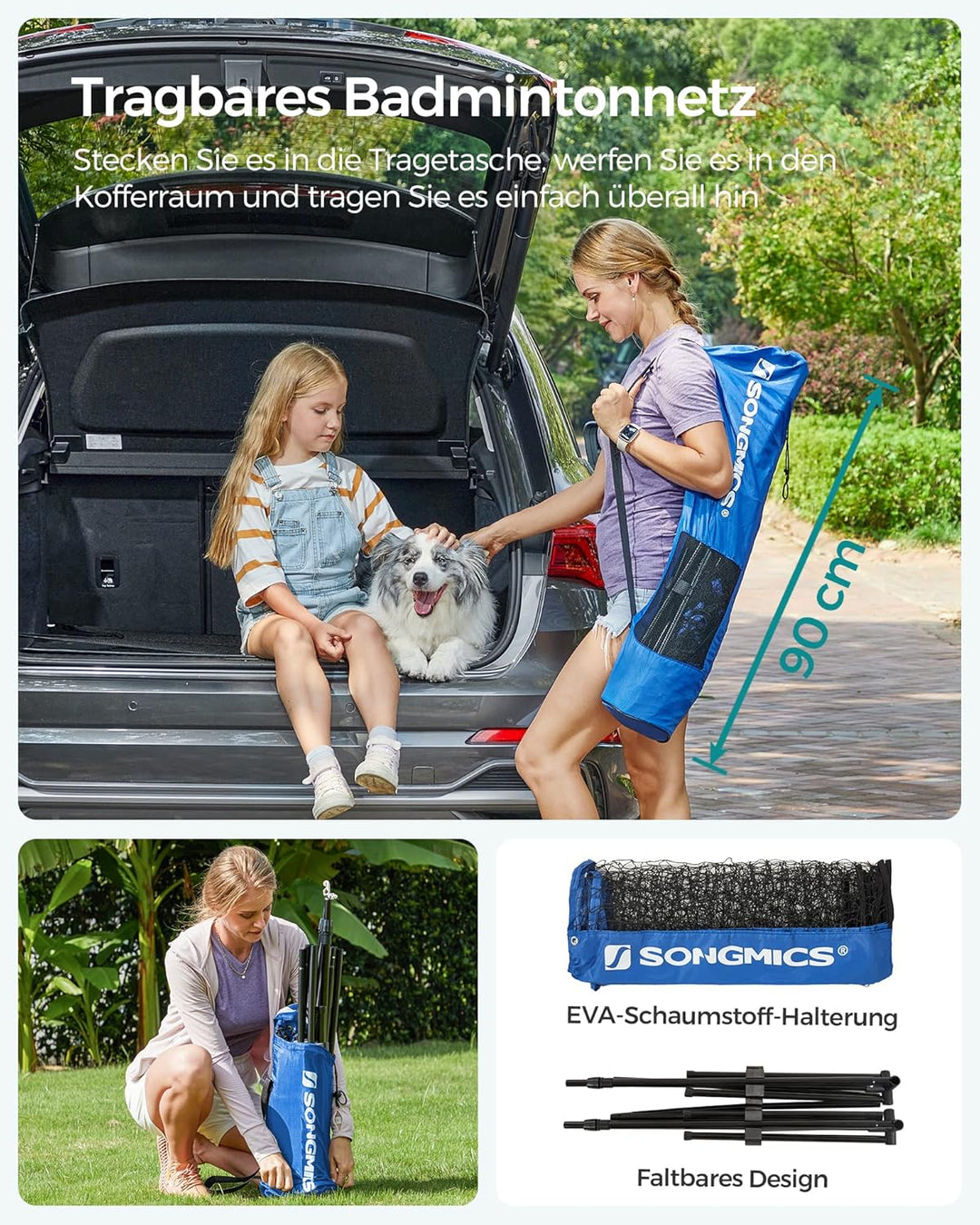 SONGMICS Badmintonnetz, faltbar, einfach zu montieren, leicht zu transportieren, höhenverstellbar (1