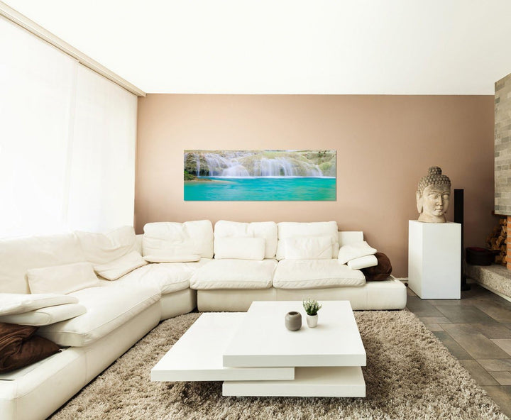 Paul Sinus Art Panoramabild auf Leinwand und Keilrahmen 150x50cm Thailand Nationalpark Wasserfall Na