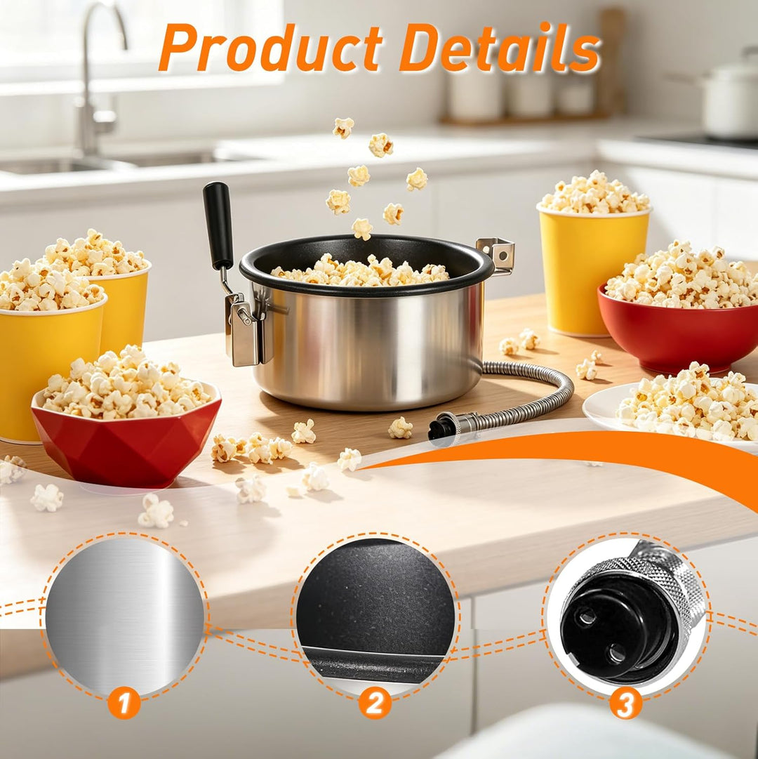 Popcorntopf mit Antihaft 15mm 3-Loch-Anschluss, Anti-Anbrenn-Aufsatz für Heissluft-Popcornmaschinen,