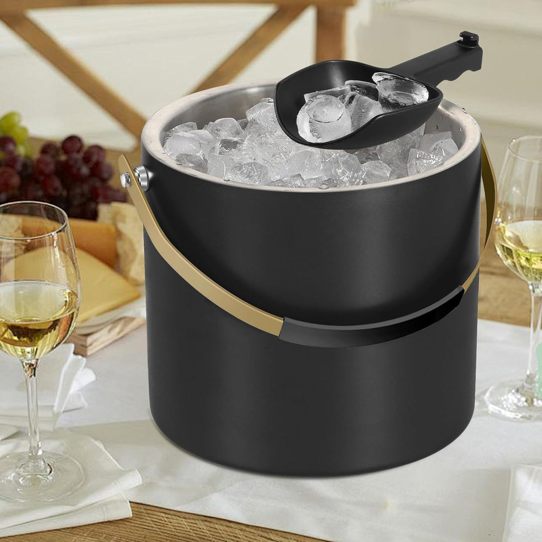 3.2L Eiswürfelbehälter mit Deckel und Schaufel, Edelstahl Eiskübel Doppelwandiger Isolierter Eisbehä