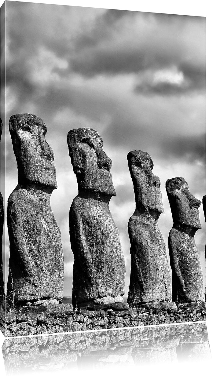 Pixxprint Moai Statuen auf den Osterinseln als Leinwandbild/Grösse: 100x70 / Wandbild/Kunstdruck/fer