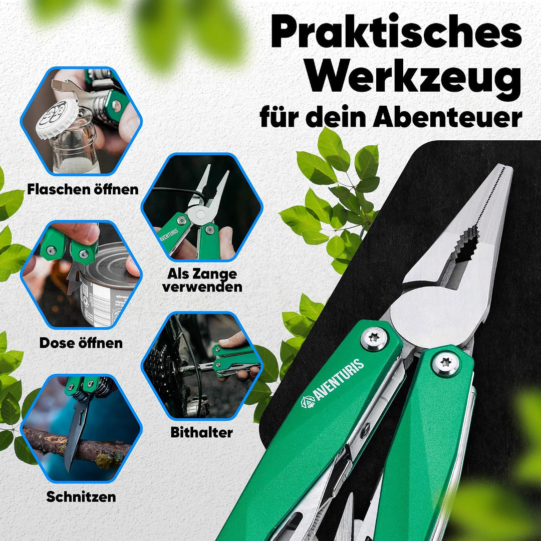 AVENTURIS® Multitool-Werkzeug [Edelstahl] mit 21 Funktionen, Geschenk für Mann, Multi tool mit Zange