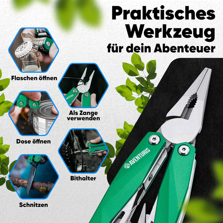 AVENTURIS® Multitool-Werkzeug [Edelstahl] mit 21 Funktionen, Geschenk für Mann, Multi tool mit Zange