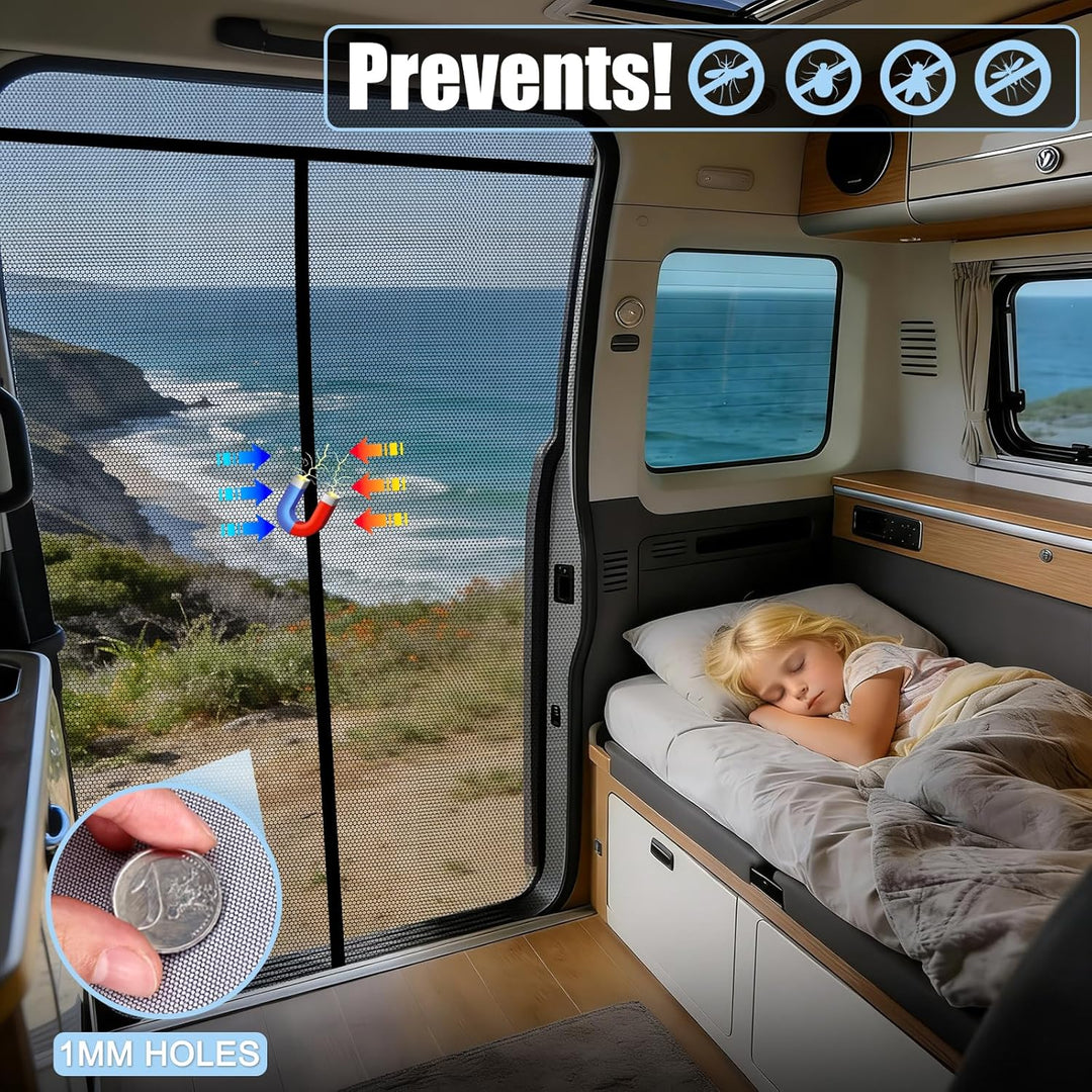 Moskitonetz Magnetisch für VW T5 T6 Schiebetür | Insektennetz & Fliegengitter mit Schattennetz | Son