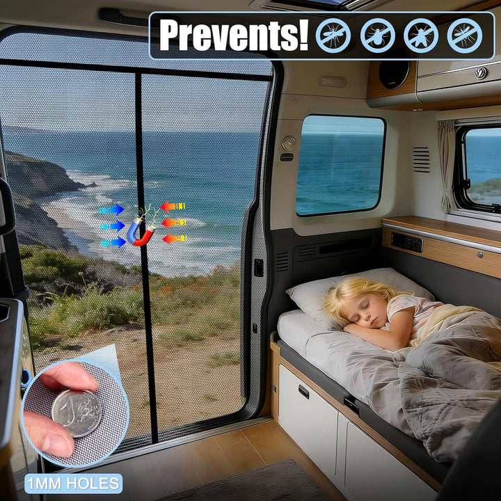 Moskitonetz Magnetisch für VW T5 T6 Schiebetür | Insektennetz & Fliegengitter mit Schattennetz | Son