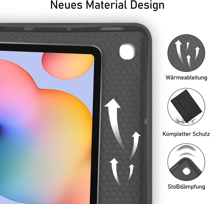Hülle mit Tastatur für Samsung Galaxy Tab S6 Lite 2024/2022/2020, Schutzhülle mit Pencil Halter Wire