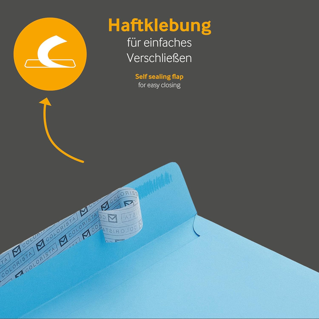 100 Stück, Farbige Briefumschläge, DIN C5, Haftklebung mit Abziehstreifen, Gerade Klappe, 120 g/qm C