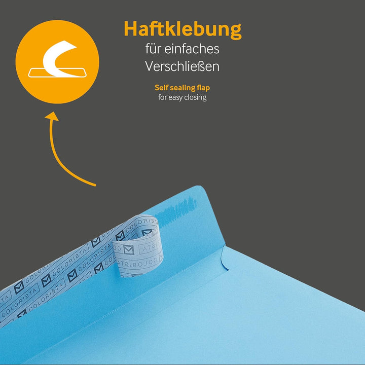 100 Stück, Farbige Briefumschläge, DIN C5, Haftklebung mit Abziehstreifen, Gerade Klappe, 120 g/qm C