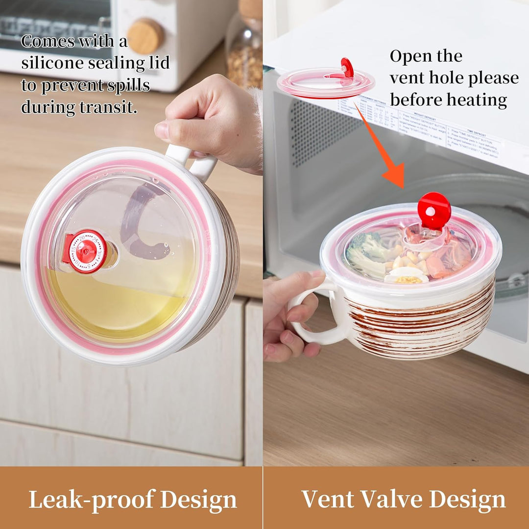 YUN TAO Keramik Suppenschalen 1065 ml mit henkel und Deckel, Küchenschalen Set für Salat, Ramen, Ser