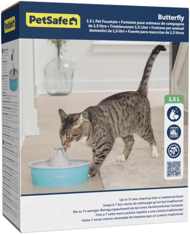 PetSafe Drinkwell Butterfly Trinkbrunnen für Katzen und kleine Hunde, BPA-freier Kunststoff, 1,5 Lit