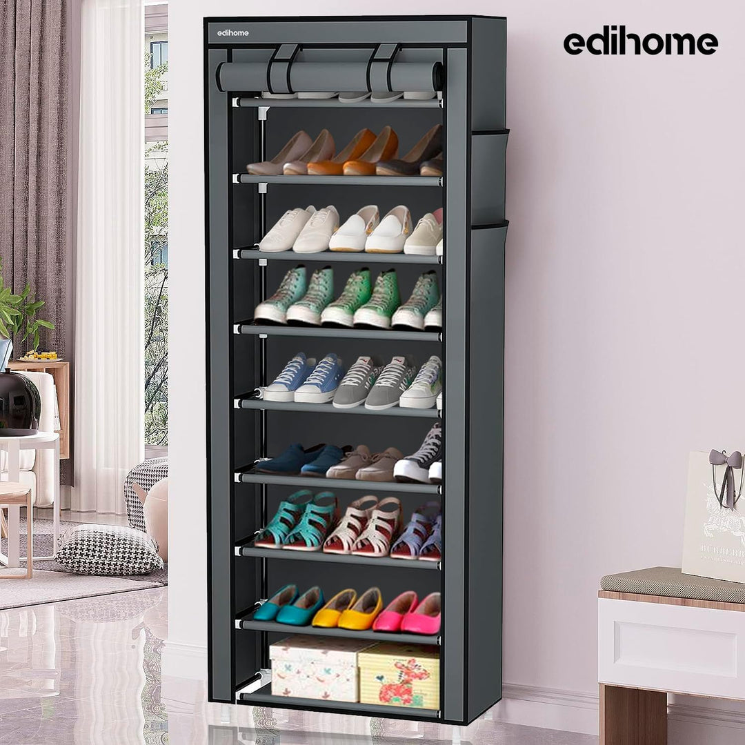 Edihome, Schuhregal, Stoff mit 10 Ebenen, (58 x 28 x 162 cm), Schuhaufbewahrung, mit staubdichtem Üb
