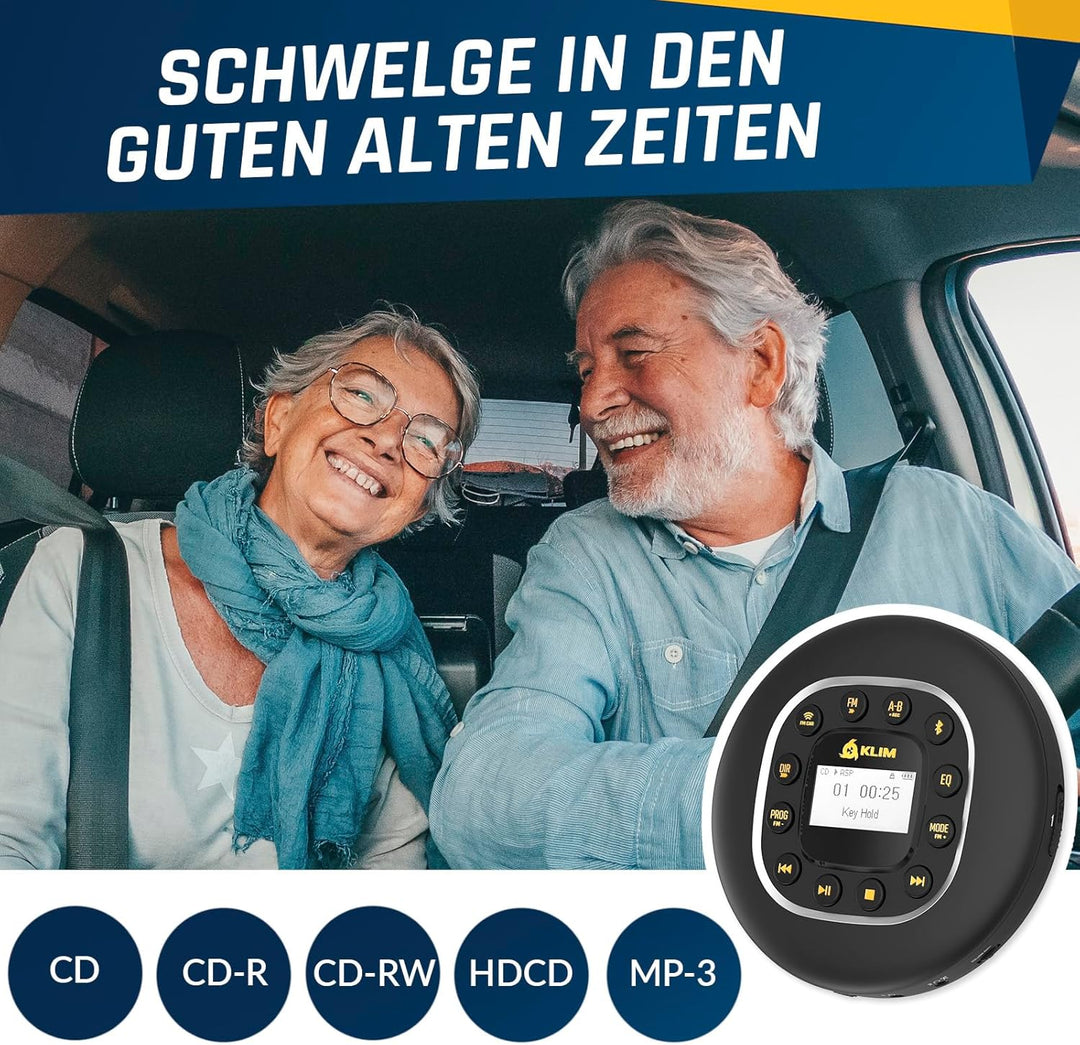 KLIM Journey + Tragbarer CD-Player Walkman mit langlebigem Akku + Mit Kopfhörern + Radio FM + Kompat