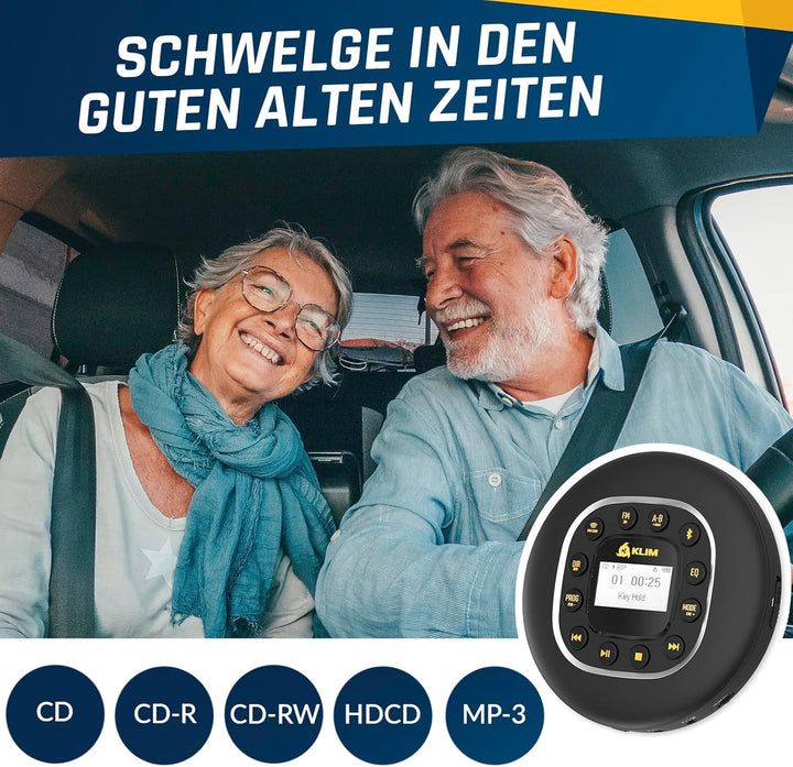 KLIM Journey + Tragbarer CD-Player Walkman mit langlebigem Akku + Mit Kopfhörern + Radio FM + Kompat