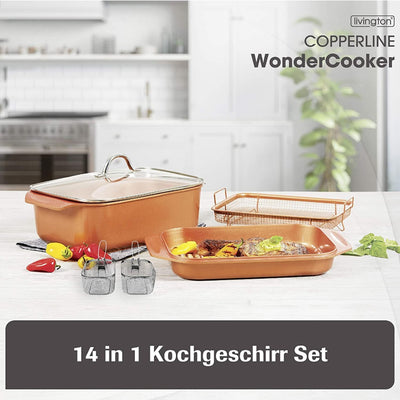 Livington Copperline WonderCooker – 14-in-1 Küchenset – Auflaufform, Grillpfanne, Bräter, Slow Cooke