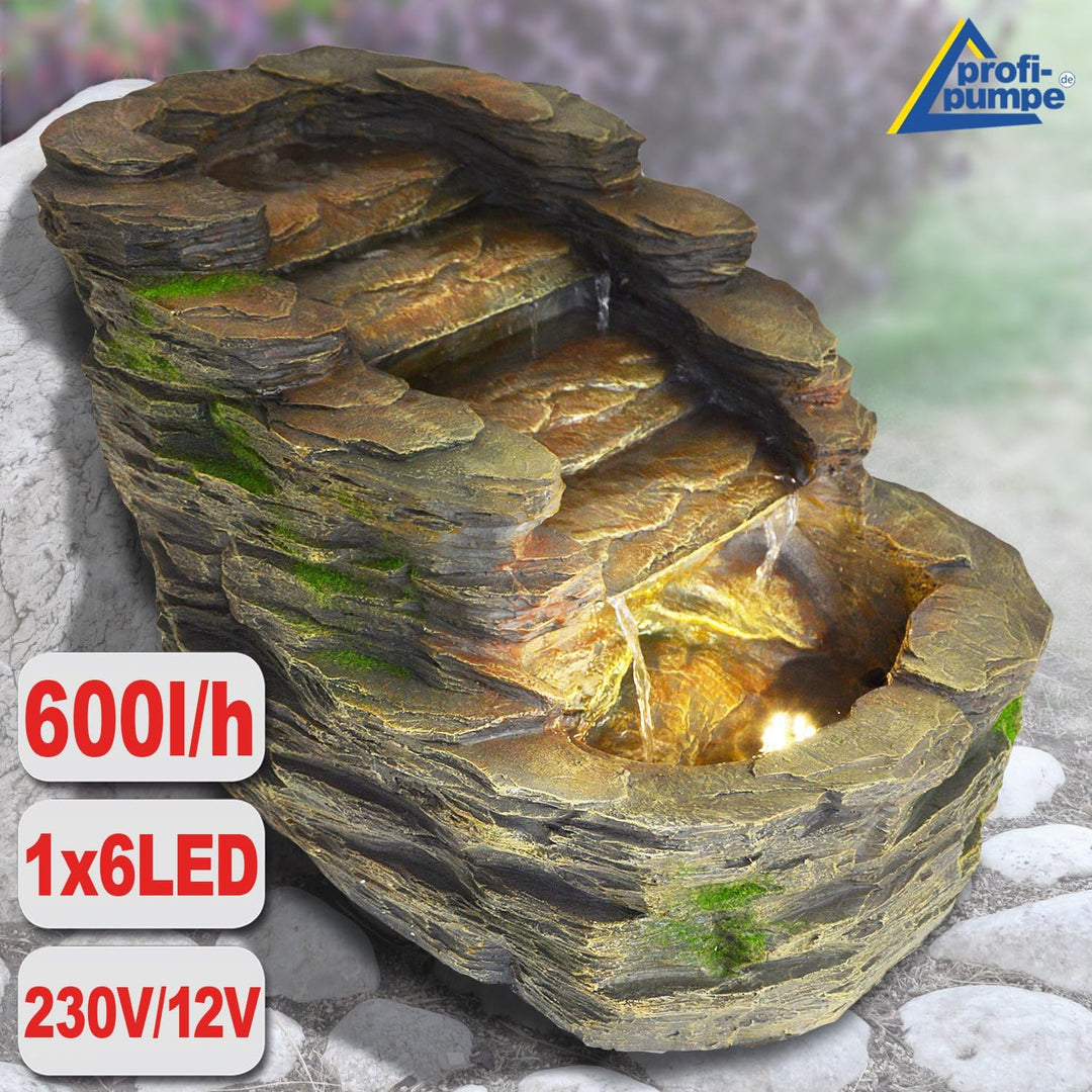 Gartenbrunnen Brunnen Zierbrunnen Zimmerbrunnen Brunnen mit LED-Licht 230V Wasserfall Wasserspiel fü