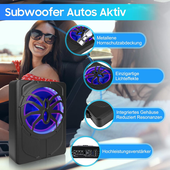 VINGVO Subwoofer Auto,10Zoll 800W Aktiv Subwoofer Für Auto,2.6 Ohm Ultra Flach Untersitz Subwoofer A