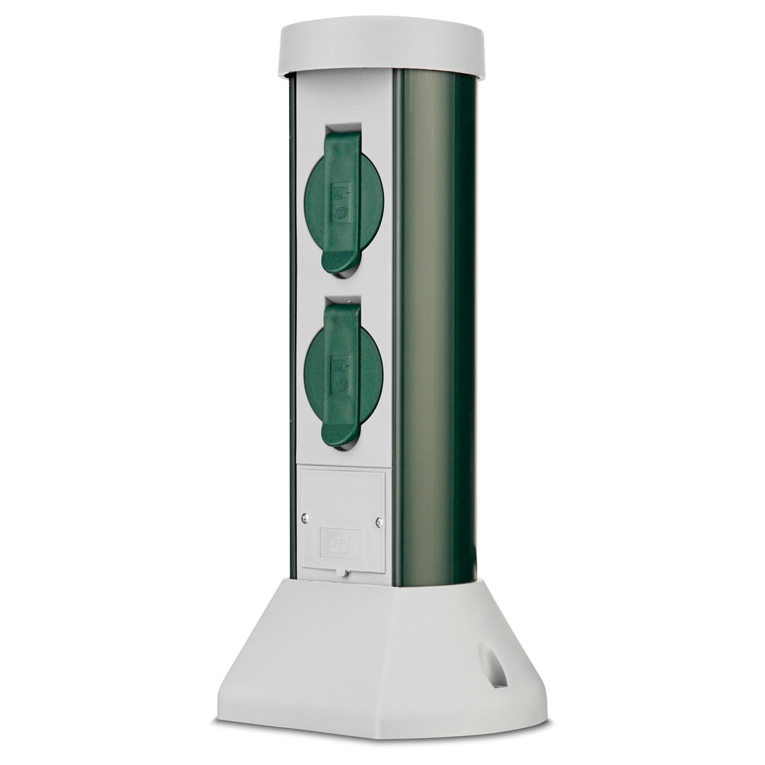 REV 0068200021 GreenCraft, Garten Steckdosen, H37cm, Kabel 2m, 2fach, IP44, 3500W, grün, 37,5 x 18,1