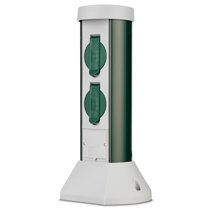 REV 0068200021 GreenCraft, Garten Steckdosen, H37cm, Kabel 2m, 2fach, IP44, 3500W, grün, 37,5 x 18,1