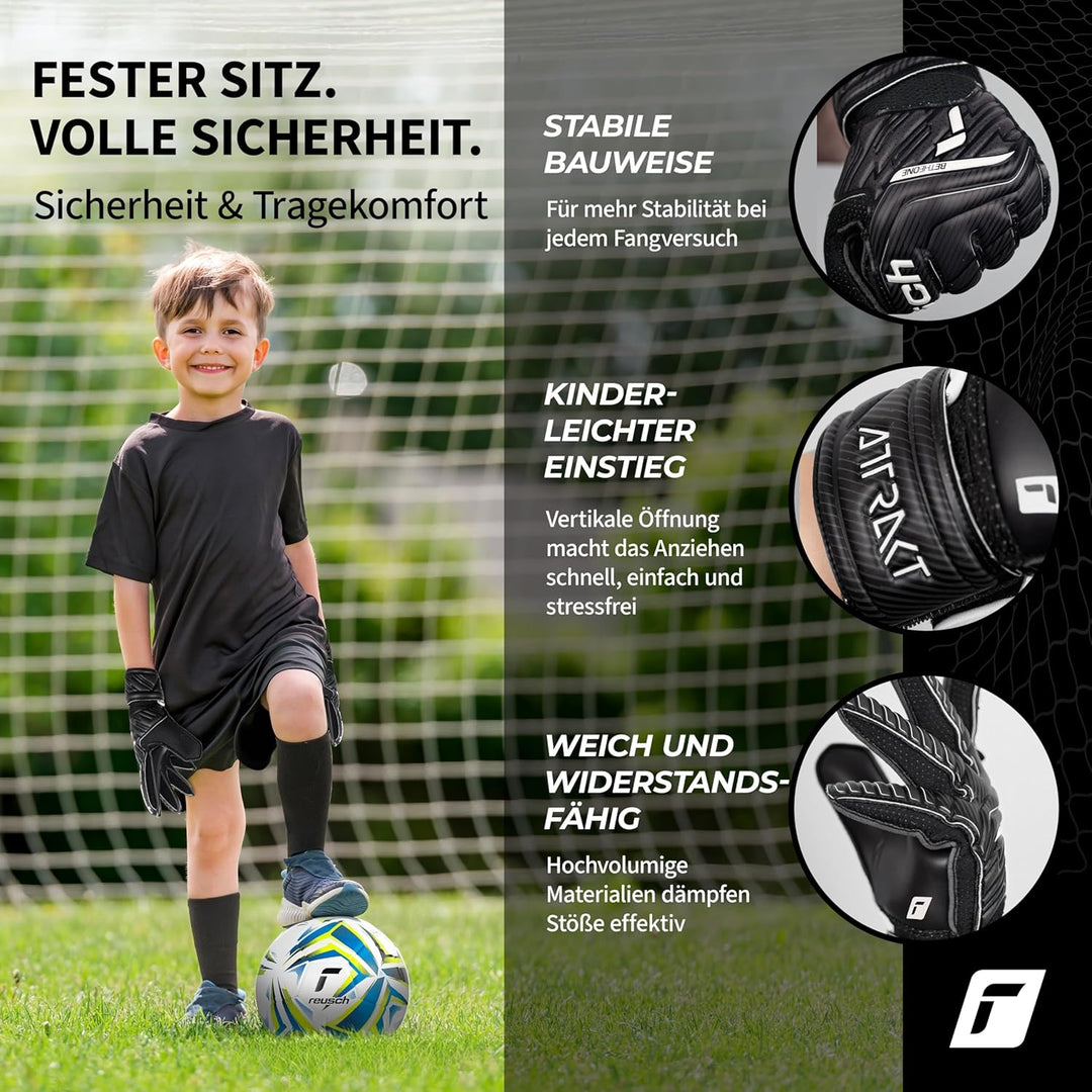 Reusch Jungen Attrakt Junior Unisex Torwarthandschuhe mit Aussennaht Schnitt und Solid Belag, Geeign