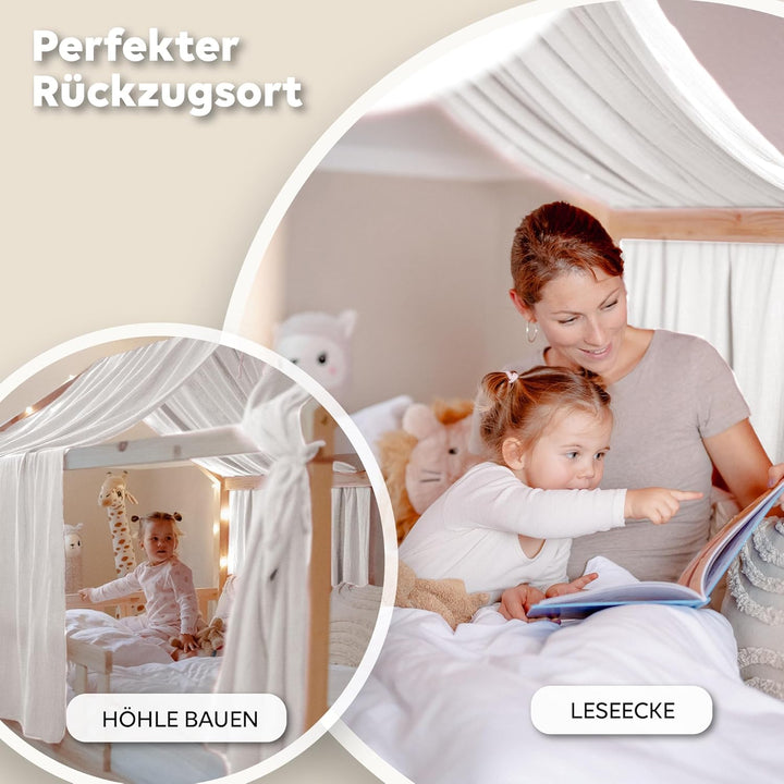 Hausbett Himmel [in 12 Farben] Betthimmel Hausbett aus 100% Baumwolle Musselin - Stoffhimmel für Hau