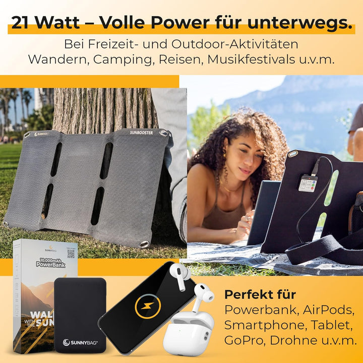 Sunnybag® SUNBOOSTER 21 Solarpanel [Faltbar & Effizient!] – Solarladegerät (Wasserfest & Robust) – S
