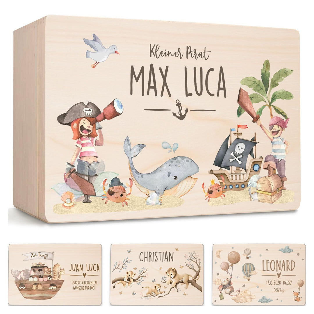 Little Deco Baby Erinnerungsbox Kleiner Pirat Holzkiste personalisiert | 40 x 30 x 22 cm | Erinnerun