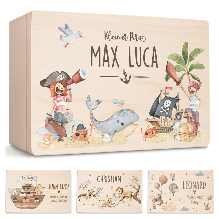 Little Deco Baby Erinnerungsbox Kleiner Pirat Holzkiste personalisiert | 40 x 30 x 22 cm | Erinnerun