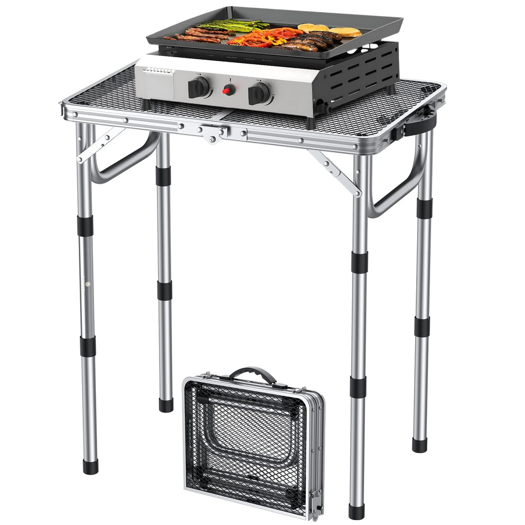FUNYKICH Tragbarer Grilltisch 58 x 40cm, Campingtisch Klappbar mit 3 Höhen Verstellbarer(26/48/70cm)