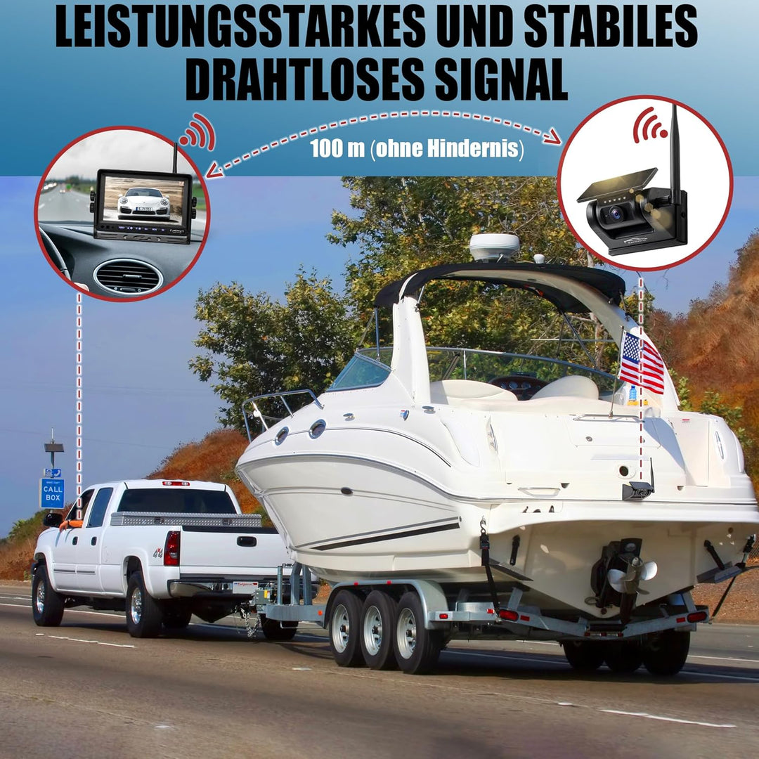 Solar Funk Auto Rückfahrsystem HD mit Magnet für grosse Fahrzeuge Wohnmobile Van etc. Rückfahrkamera