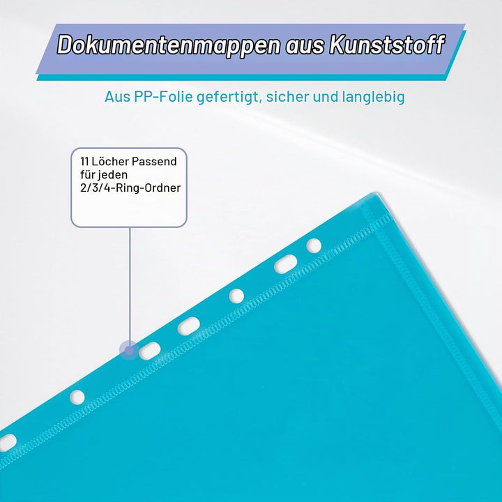 Sosayet Dokumententasche A4 Abheftbar - 48 Pack mit 11 Lochrand Klettverschluss und Etikettentasche