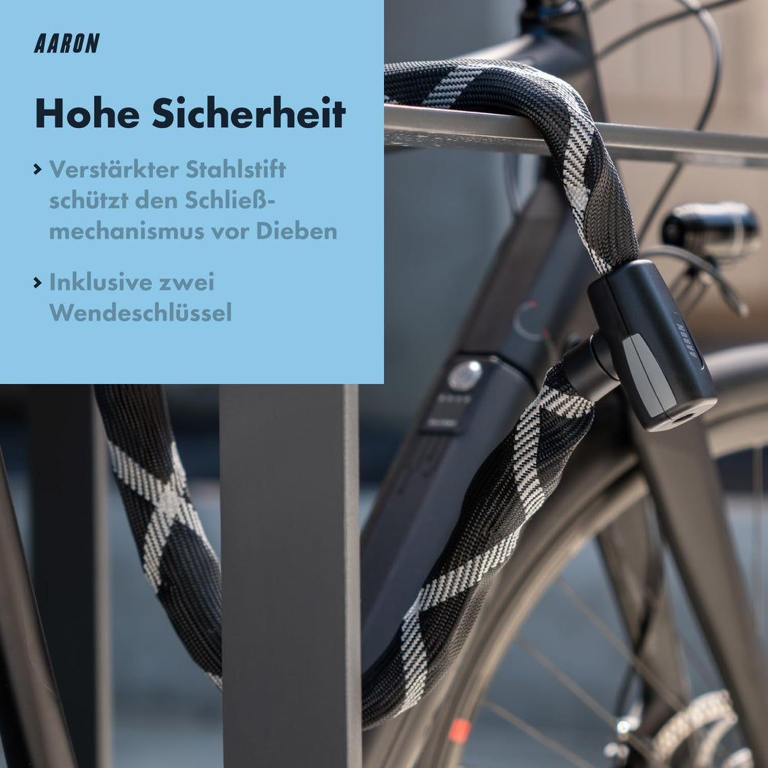 AARON Tank Fahrradschloss mit Schlüssel, 115cm langes, massives Kettenschloss aus Stahl und hoher Si