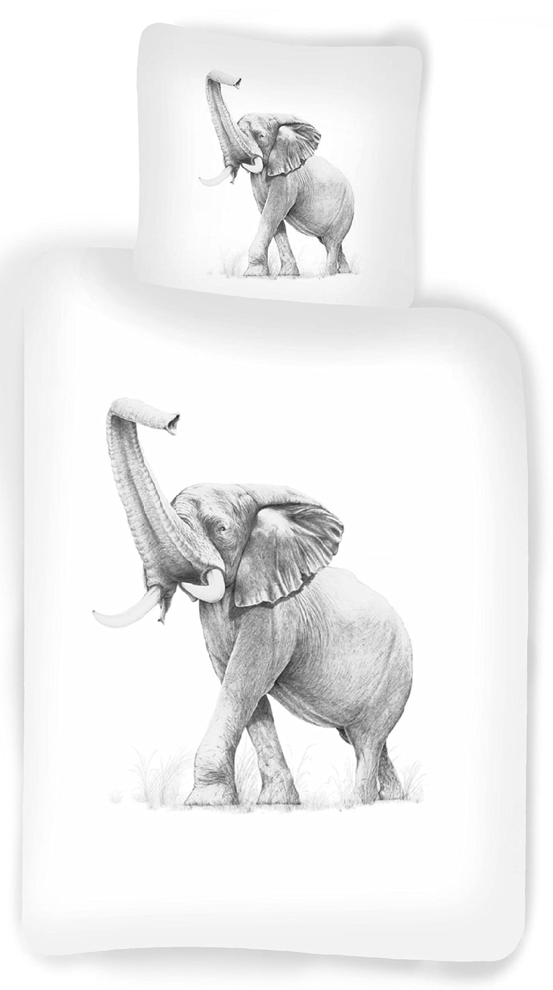 Bettwäsche Set Elefant mit weissen Hintergrund, Bezug Bettdecke 100 x 140 cm, Bezug Kopfkissen 40 x