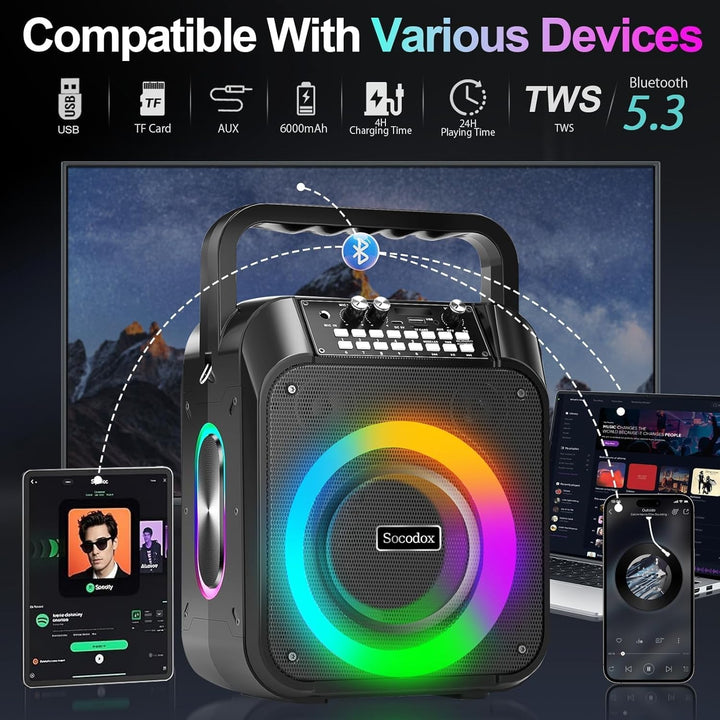 Karaoke Maschine,30W Tragbare Bluetooth Lautsprecher mit 2 Drahtlosen Mikrofon,6000mAh Akku 8H Spiel
