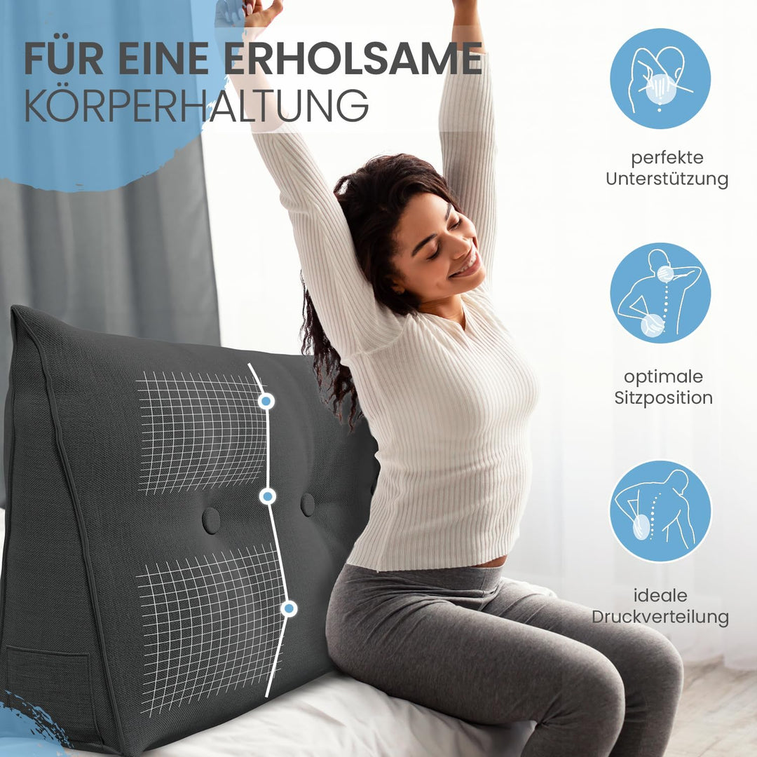 ELONEO Rückenkissen 100 cm breit, Keilkissen für Bett und Sofa geeignet, dreieckiges Lesekissen, Kis