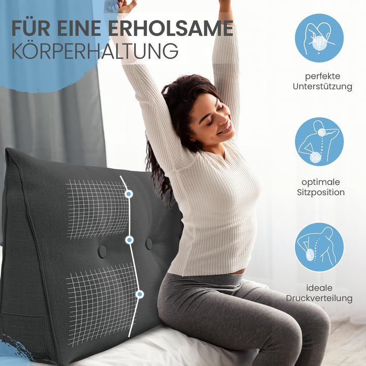 ELONEO Rückenkissen 100 cm breit, Keilkissen für Bett und Sofa geeignet, dreieckiges Lesekissen, Kis