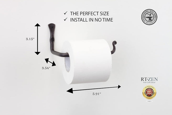 RTZEN Straight Decorative Toilet Paper Holder | Decorative Wrought Iron Handmade Black TP Roll Hange